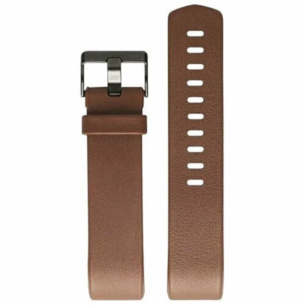 StrapsCo Leather/Stainless Steel Strap for Fitbit Charge 3 & 4 - Brown/B…